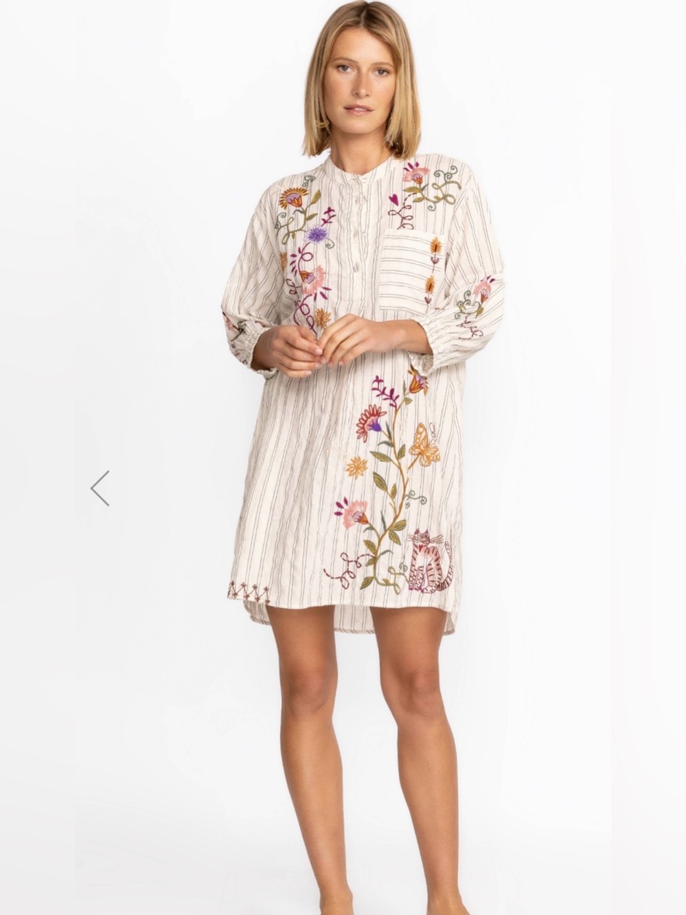 Johnny Was Workshop Toni Smocked Cuff Tunic Size M